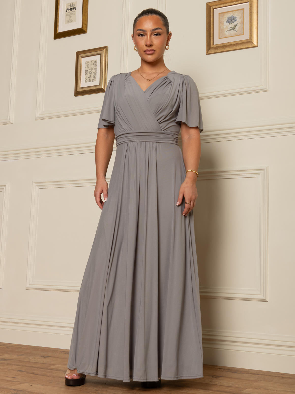 Flute Sleeve Mesh Maxi Dress, Grey – Jolie Moi Retail