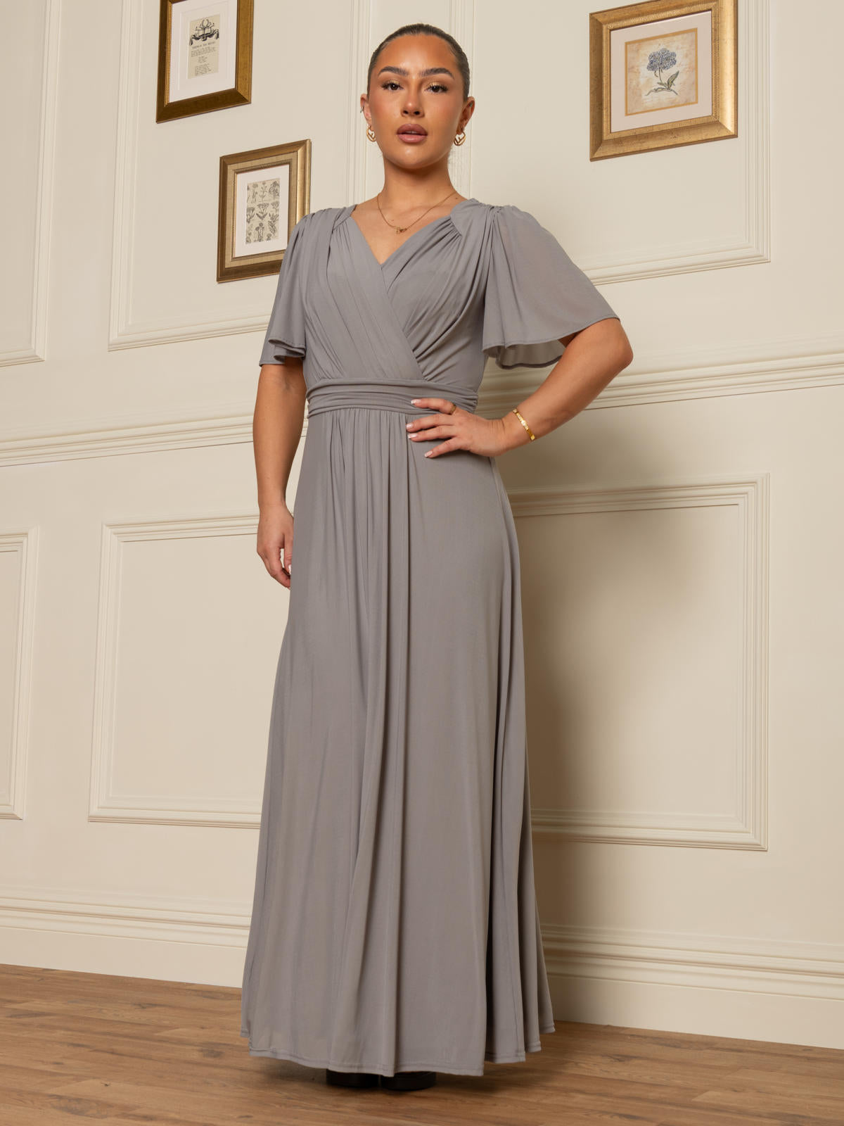 Flute Sleeve Mesh Maxi Dress, Grey – Jolie Moi Retail