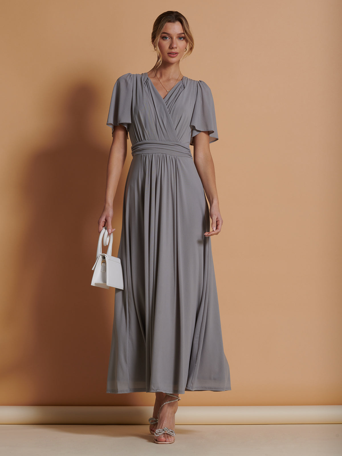 Flute Sleeve Mesh Maxi Dress, Grey – Jolie Moi Retail