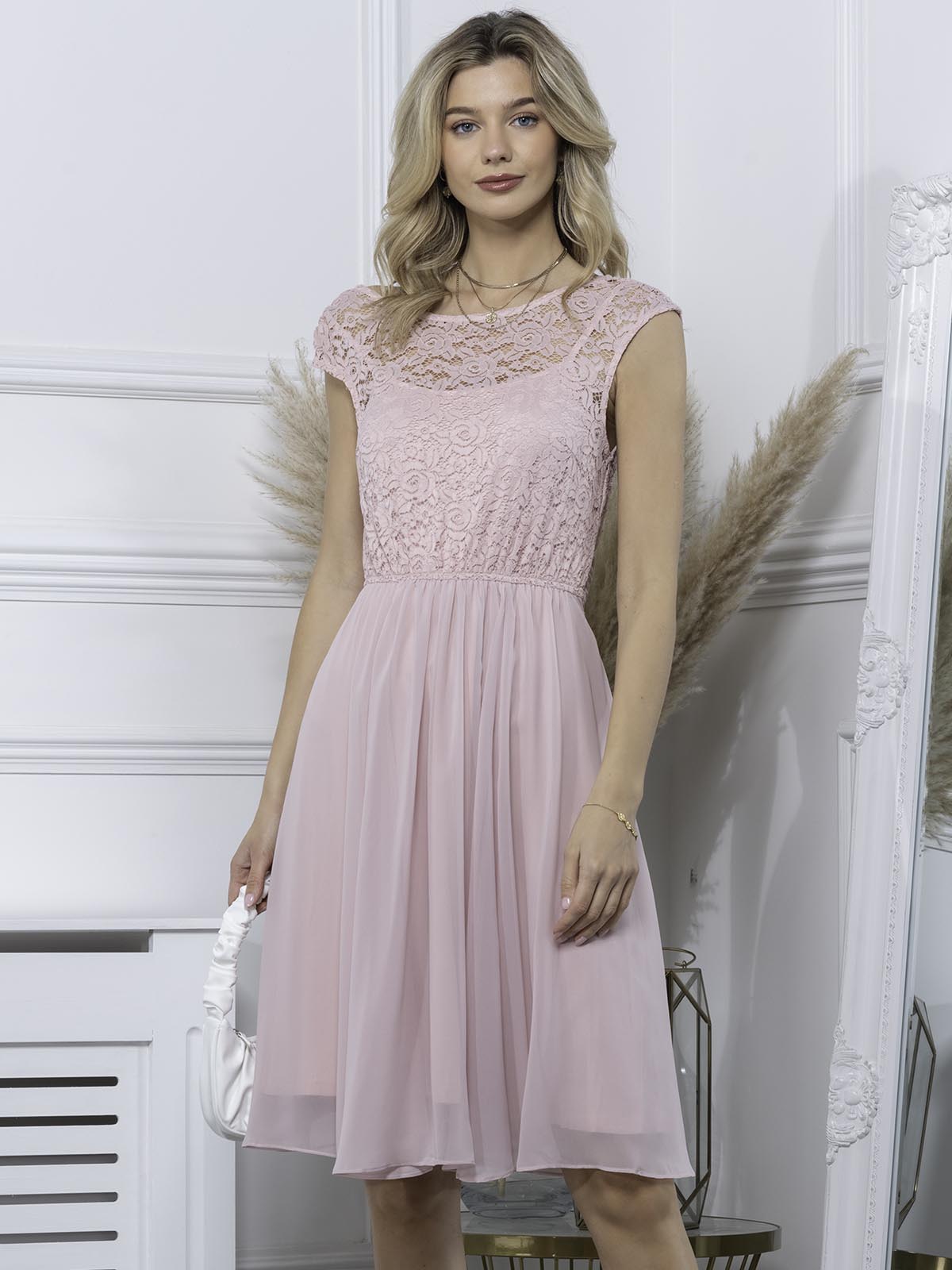 Light pink hotsell lace midi dress