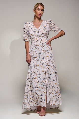 Puffy Sleeved Maxi Dress, Cream Floral