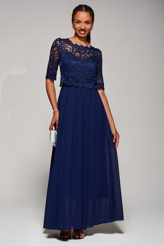 Wendy Lace Overlay Maxi Dress, Navy Jolie Moi Retail Wendy Lace Overlay Maxi Dress, Navy Jolie Moi Retail