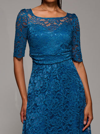 Floral Lace Tie Back Maxi Bridesmaid Dress, Teal