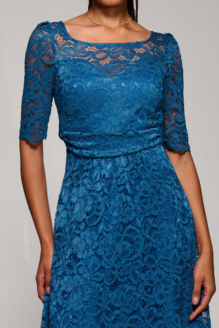 Floral Lace Tie Back Maxi Bridesmaid Dress, Teal
