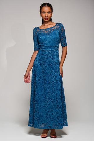 Floral Lace Tie Back Maxi Bridesmaid Dress, Teal
