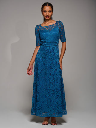Floral Lace Tie Back Maxi Bridesmaid Dress, Teal