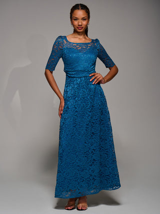Floral Lace Tie Back Maxi Bridesmaid Dress, Teal