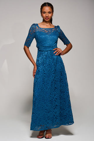 Floral Lace Tie Back Maxi Bridesmaid Dress, Teal