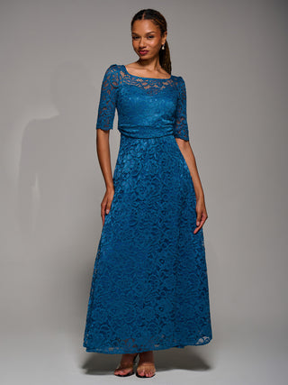 Floral Lace Tie Back Maxi Bridesmaid Dress, Teal