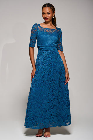 Floral Lace Tie Back Maxi Bridesmaid Dress, Teal