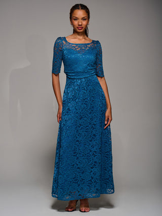 Floral Lace Tie Back Maxi Bridesmaid Dress, Teal
