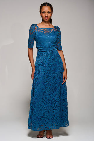 Floral Lace Tie Back Maxi Bridesmaid Dress, Teal