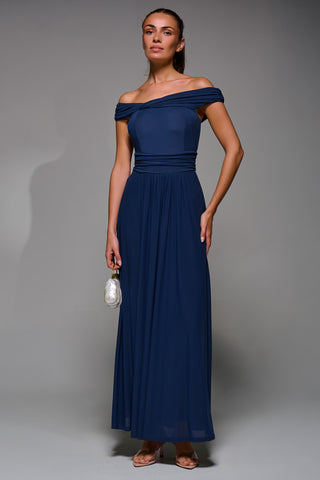 Bardot Neck Mesh Maxi Dress,  Stormy Blue