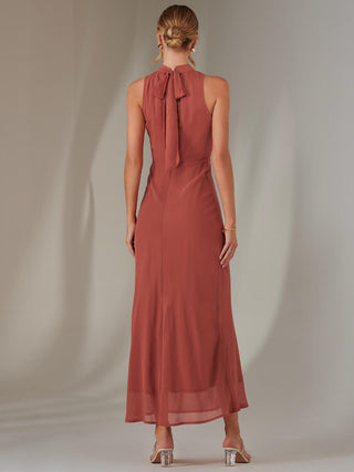 Halter Neck Open Back Chiffon Maxi Dress, Dark Coral Jolie Moi Retail Halter Neck Open Back Chiffon Maxi Dress, Dark Coral Jolie Moi Retail