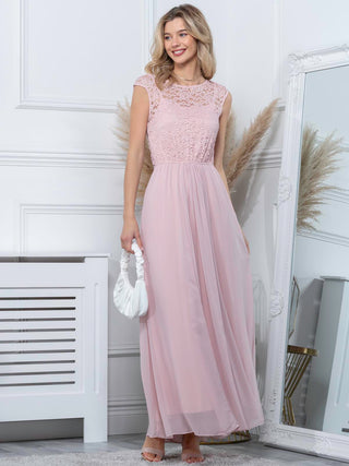 Basia Bridesmaid Lace Bodice Maxi Dress, Light Pink