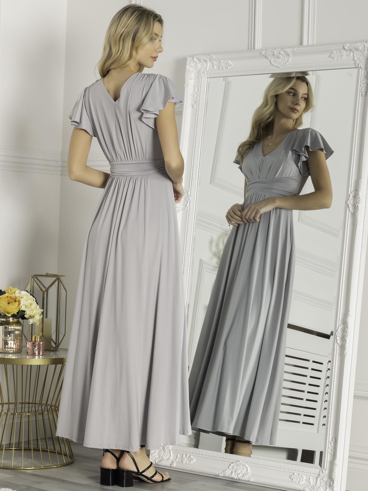 Bette Bridesmaid Twist Waist Maxi Dress, Sliver Grey – Jolie Moi