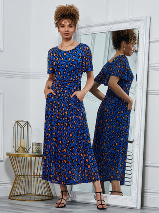 Dorothy 3/4 Sleeve Maxi Dress, Blue Animal Jolie Moi Retail Dorothy 3/4 Sleeve Maxi Dress, Blue Animal Jolie Moi Retail
