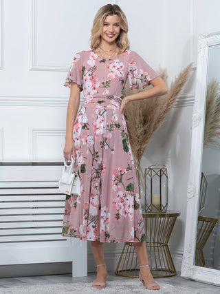 Julita Floral Mesh Midi Dress, Pink Floral
