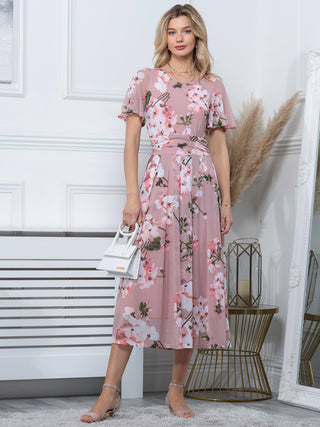 Julita Floral Mesh Midi Dress, Pink Floral