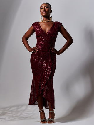 Sequin Wrap Fishtail Maxi Dress, Burgundy Jolie Moi Retail Sequin Wrap Fishtail Maxi Dress, Burgundy Jolie Moi Retail
