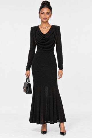 Cowl Neck Mermaid Jersey Maxi Dress, Black