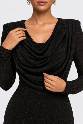 Cowl Neck Mermaid Jersey Maxi Dress, Black