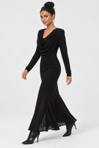 Cowl Neck Mermaid Jersey Maxi Dress, Black