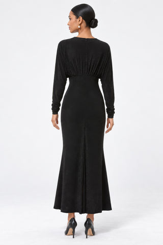 Floral Applique V-Neck Maxi Dress, Black
