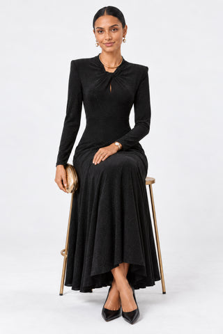 Twist Keyhole Neck Jersey Maxi Dress, Black