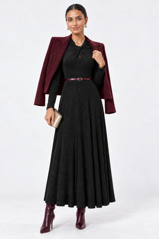 Twist Keyhole Neck Jersey Maxi Dress, Black