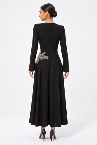 Embroidered Applique Detailed Maxi Dress, Black