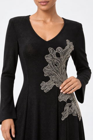 Embroidered Applique Detailed Maxi Dress, Black