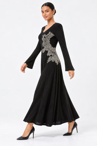 Embroidered Applique Detailed Maxi Dress, Black