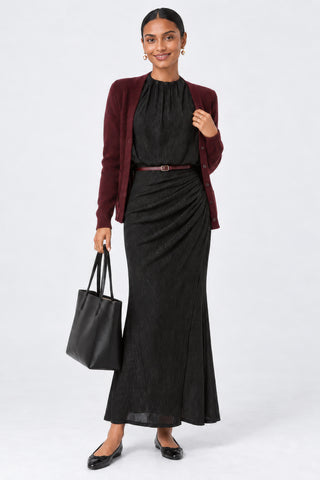 High Neck Ruched Shimmer Maxi Dress, Black