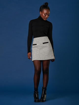 Contrast A-line Tweed Skirt, Monochrome