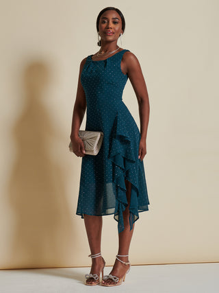 Embellished Frill Hem Chiffon Dress, Teal Jolie Moi Retail Embellished Frill Hem Chiffon Dress, Teal Jolie Moi Retail