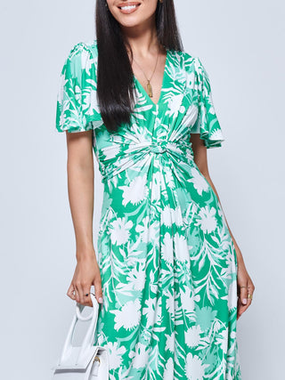 Twist Front Jersey Maxi Dress, Green Floral Jolie Moi Retail Twist Front Jersey Maxi Dress, Green Floral Jolie Moi Retail