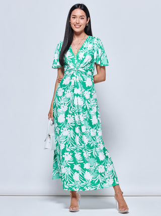 Twist Front Jersey Maxi Dress, Green Floral Jolie Moi Retail Twist Front Jersey Maxi Dress, Green Floral Jolie Moi Retail
