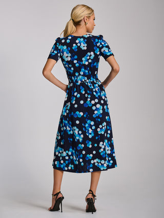 Short Sleeve Printed Jersey Midi Dress, Blue Spot