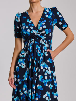Short Sleeve Printed Jersey Midi Dress, Blue Spot