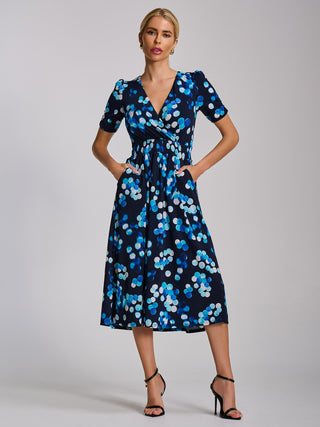 Short Sleeve Printed Jersey Midi Dress, Blue Spot