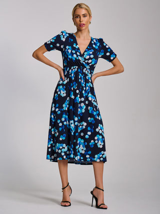 Short Sleeve Printed Jersey Midi Dress, Blue Spot