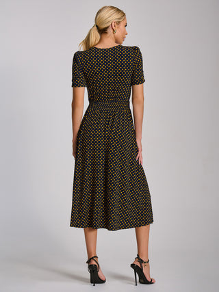 Short Sleeve Printed Jersey Midi Dress, Navy Polka Dot