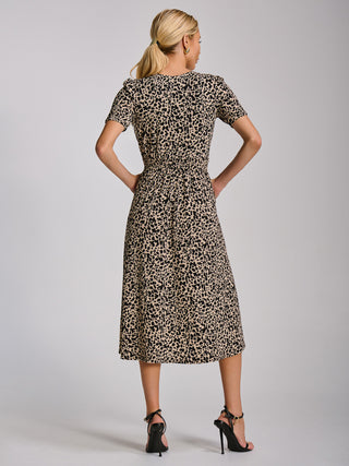Short Sleeve Printed Jersey Midi Dress, Neutral Animal