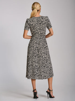 Short Sleeve Printed Jersey Midi Dress, White Animal