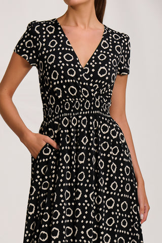 Cap Sleeve Printed Jersey Midaxi Dress, Black Geo