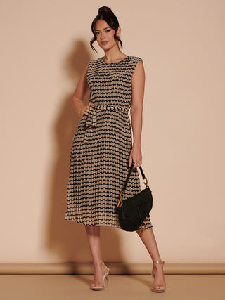 Hayes Pleated Chiffon Midi Dress, Black Geo Jolie Moi Retail Hayes Pleated Chiffon Midi Dress, Black Geo Jolie Moi Retail