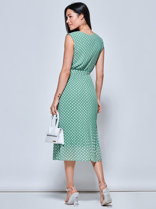 Hayes Pleated Chiffon Midi Dress, Green Polka Jolie Moi Retail Hayes Pleated Chiffon Midi Dress, Green Polka Jolie Moi Retail