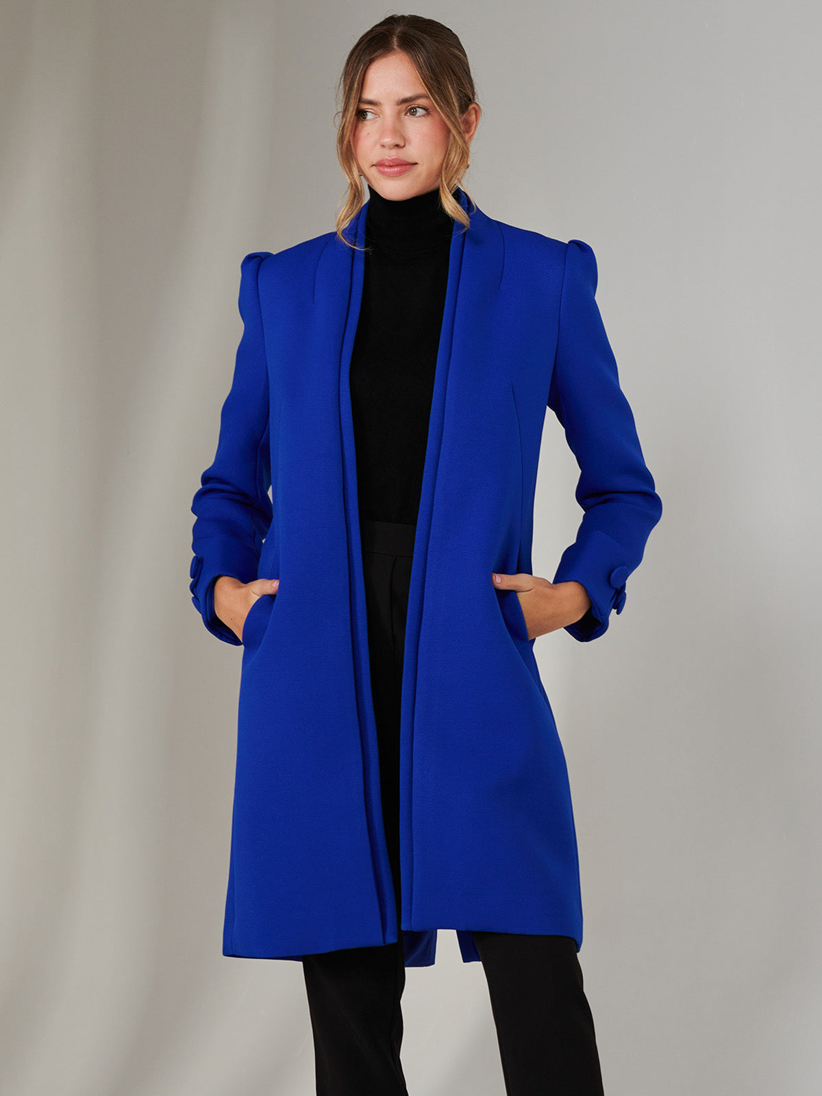 Open Neckline Woven Coat, Royal Blue – Jolie Moi Retail