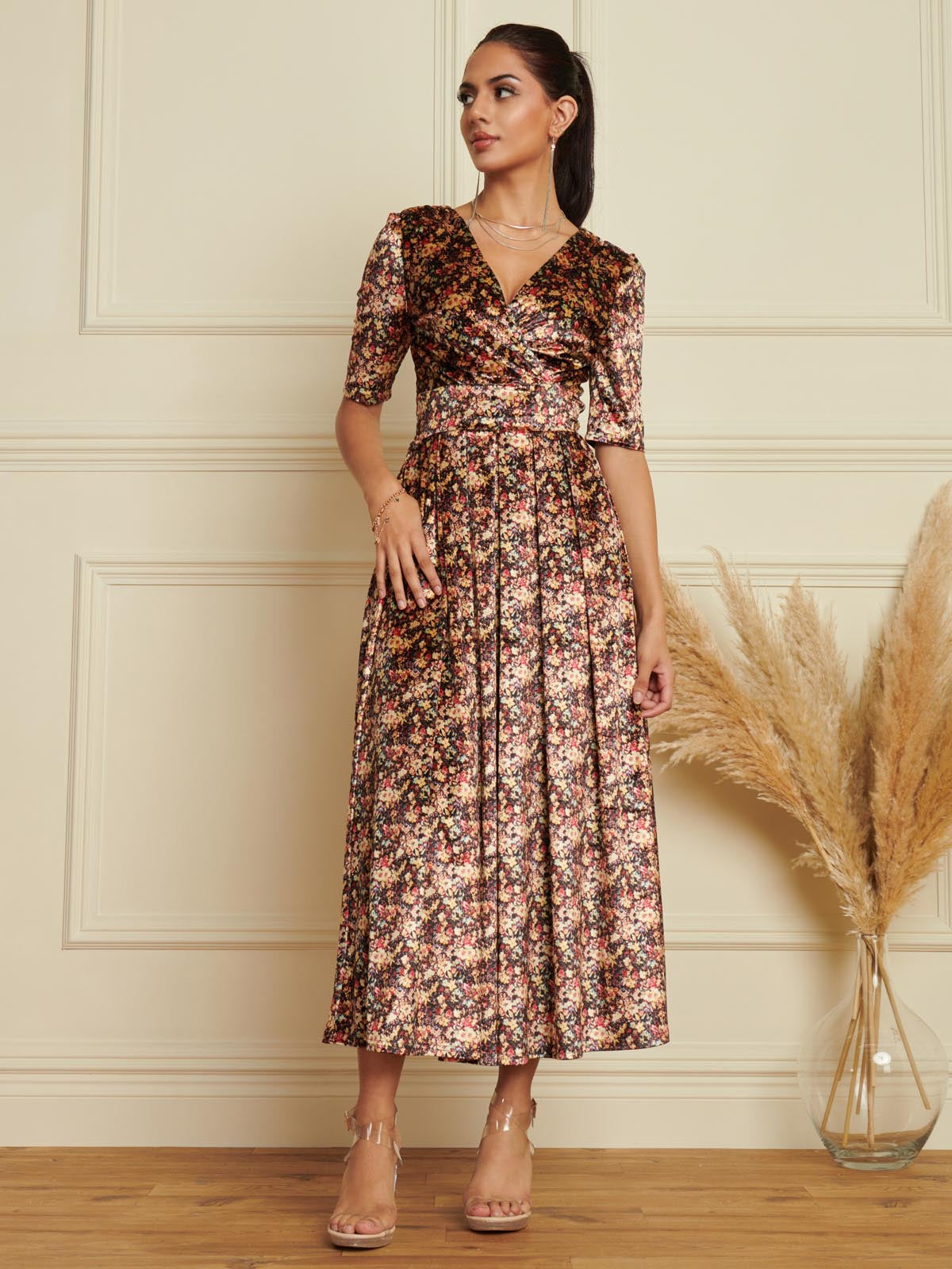 Long floral cheap print dress